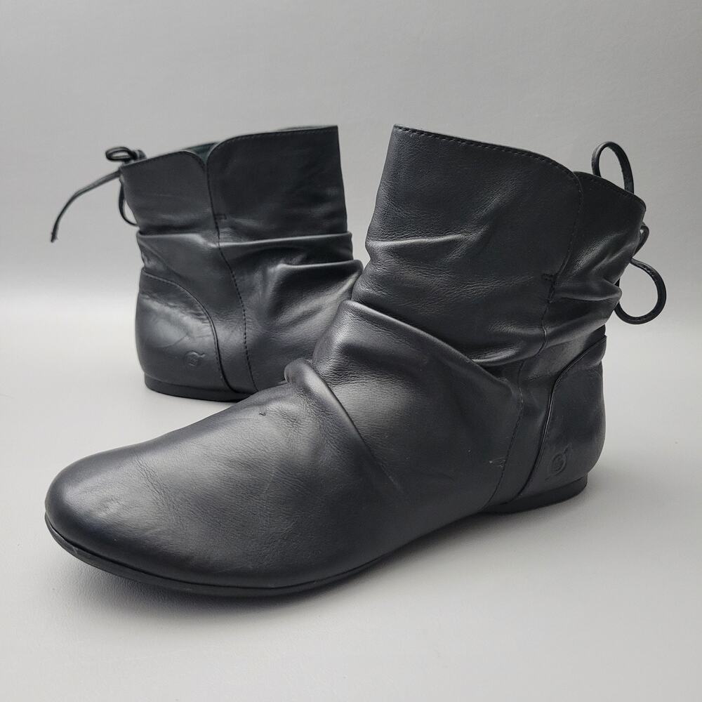 Born Boots Womens 8 M Slouch Ankle Booties Black Leather Pull On Boho Flat